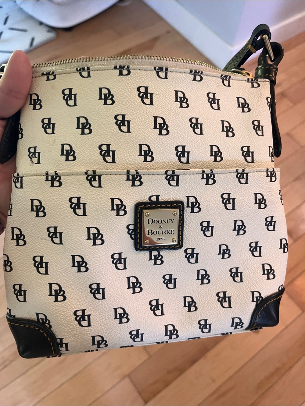 Dooney & Bourke Cream and Black Signature Crossbody Bag